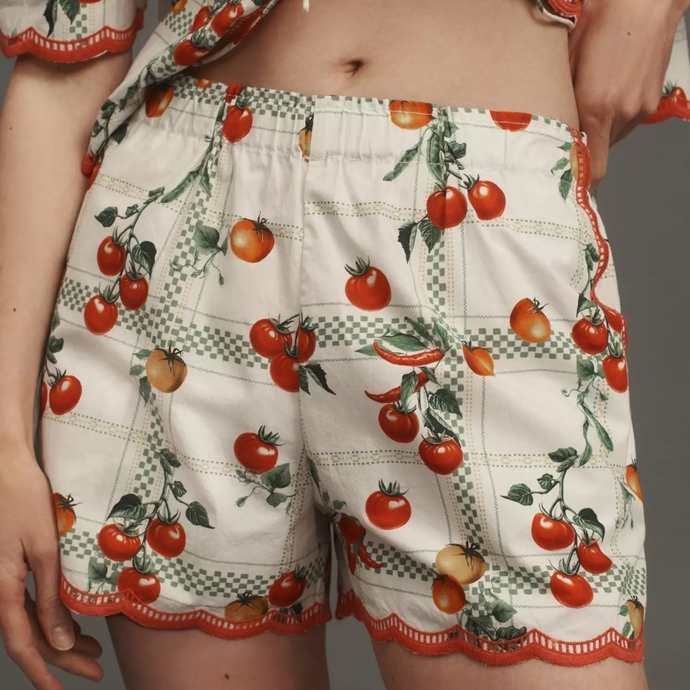 Anthropologie Maeve Veggie Bloom Embroidered Scallop-hem Shorts, NWT, Small